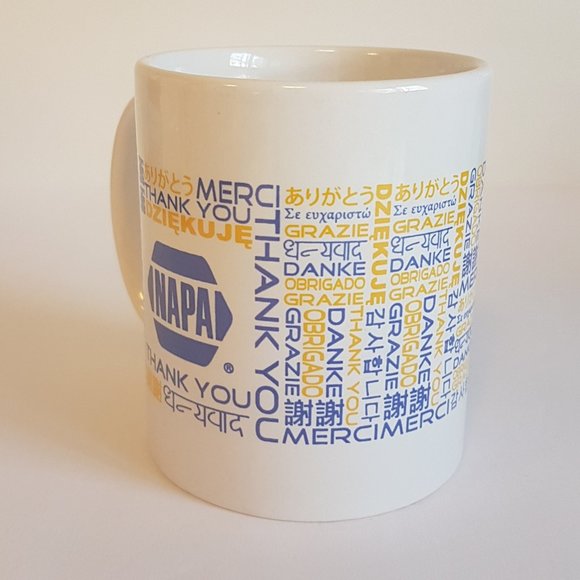 Set of 2 Vintage NAPA Autoparts Promotional Mugs Teacups "Thank You" Languages - Picture 9 of 13